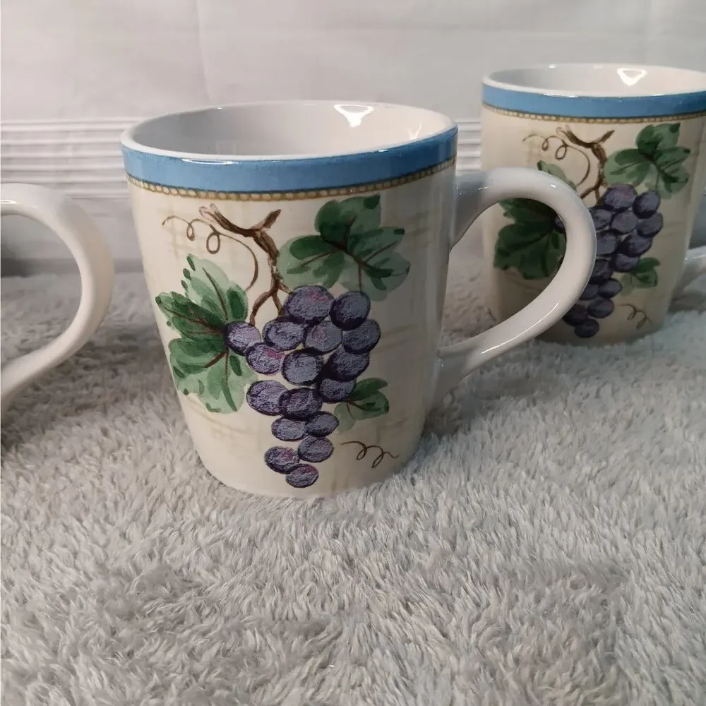 Pfaltzgraff Merlot Pattern Coffee Cups Mugs Grapevine Set of 4 Vintage